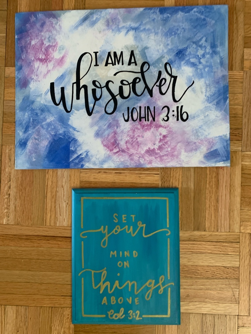 (2) Handmade Wall Art Bundle - Canvas & Wood - Bible Verse Wall Art - Scripture